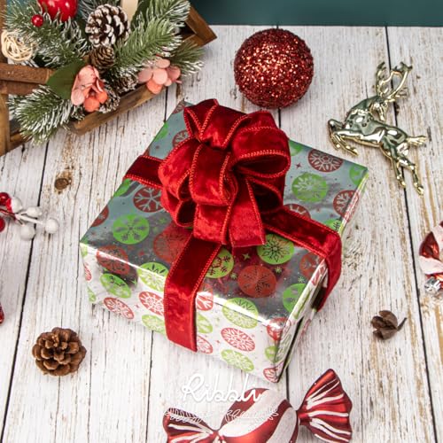 Image of Ribbli Red Velvet Wired Ribbon 1 Inch Metallic Crushed Velvet Christmas Ribbon for Gift Wrapping Christmas Tree Decoration Crafts Wreaths Supplies-Continuous 10 Yards