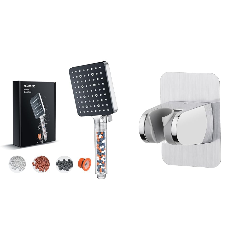 Pommeau de douche anti-calcaire YEAUPE PRO et support amovible Ibergrif M20405