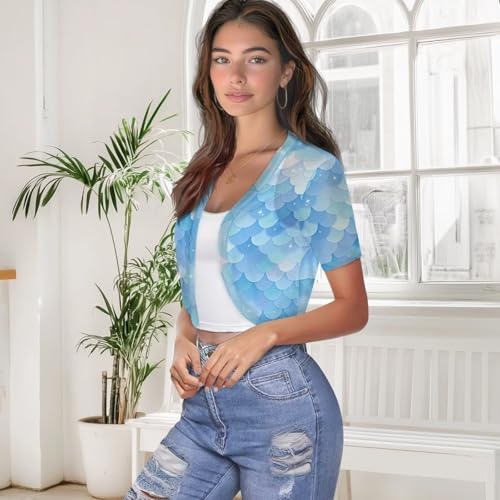 Image of Womens Short Sleeve Bolero Shrug Open Front Knit Cropped Cardigan Shoulder Cover for Dress Cute Casual Knit Cover Up