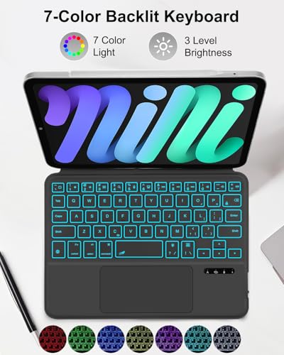 undefined MePadKey US英語配列キーボードケース iPad Mini 7 A17 Pro 第7世代(2024)/Mini 6 第6世代(2021) 8.3インチに対応。軽量、超薄型、全面保護、多角度調整、傷がつきにくい,磁気吸着ケース,Type-C充電機能、7色バックライト付きBluetoothタッチパッドキーボード付き多機能キー (US英語黒) の商品画像 4