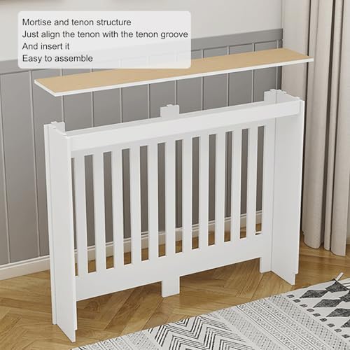 Cubierta de radiador de madera blanca con estante para baño y salón 6