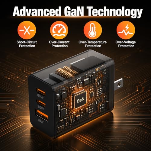 Image of 65W Super Fast Charger Typc-C for Samsung Galaxy S26 Ultra,3-Port 100W(in total) Charging Block PD /QC 3.0 for Galaxy S25 /S24 Plus,Tab,MacBook,iPhone 17 Pro Max,Android, 3 /3 /6 /6 /10 /10FT USBC Cable Cord