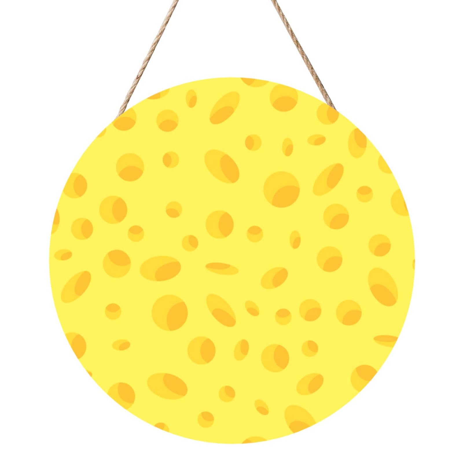 InOmak Yellow Cheese, Round Wood Panel Painting 12 in, Wall Hanging Painting For Home