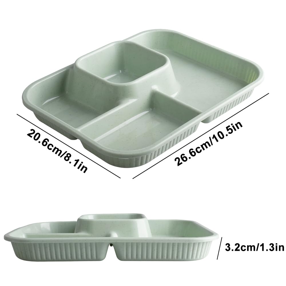 4 piatti divisi con suddivisione, 4 scomparti, piatti menuali, riutilizzabili, piatti da spuntino, stoviglie infrangibili per adulti e bambini (27 cm)
