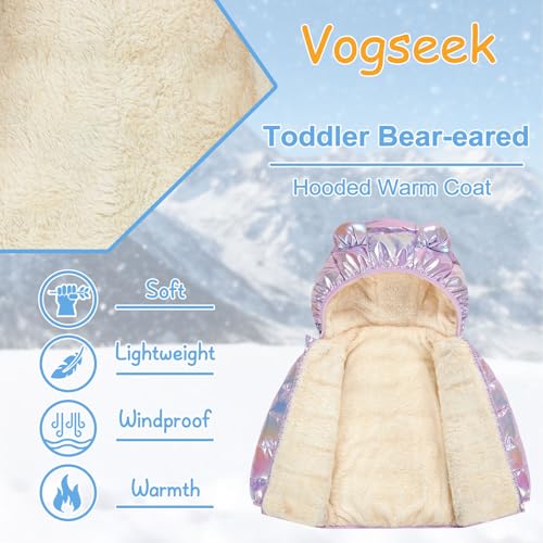 Vogseek Toddler Winter Coat Warm Lightweight Puffer Jacket for Baby Girls Boys Cute Bear Ears Hood Outerwear 6M-3T2