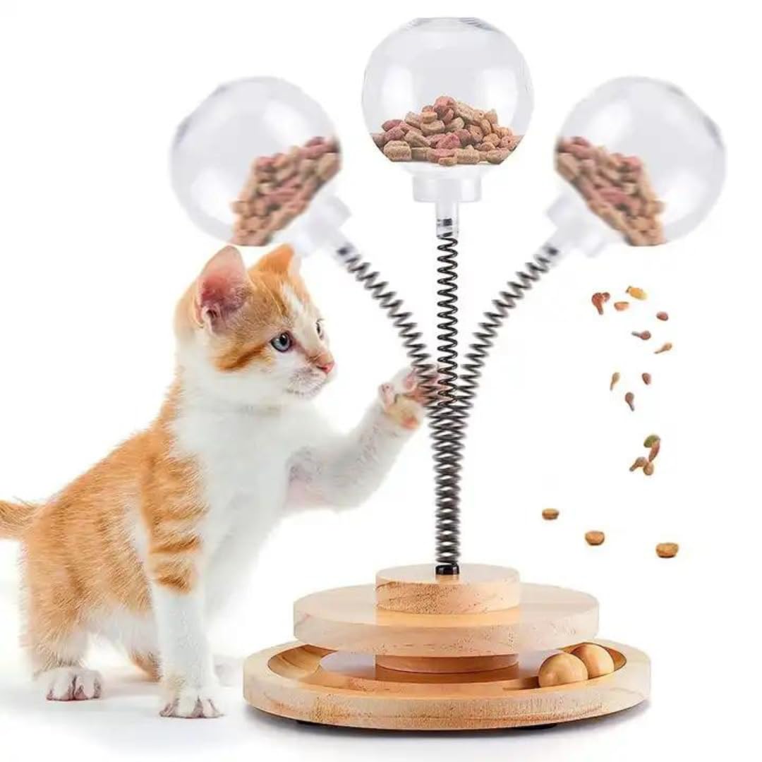Shopipistic Cat Treat Dispenser Toy, Interactive Cat Toy, Brain Stimulating Feeder Leaky Cat Toy with Wooden Track Turntable, Spring, 2 Catnips and Roller Balls, Leak Hole Diameter 0.5 inch, Small (B0CM1CNL5K) Amazon Price History, Amazon Price Tracker