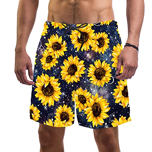 Short de bain pour homme motif ciel étoilé et tournesol idéal pour la plage et les vacances d'été