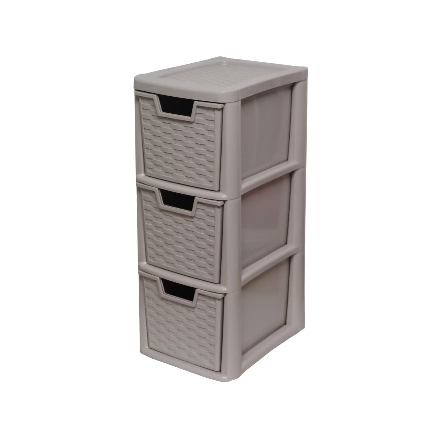 SIDSONS 3 Tier Rattan Style Medium 3 Drawer Chest Tower Storage Unit Desktop A5 Size Tabletop Office Home School Stationery Cosmetic Organiser - Mushroom Colour - 47cm (H) x 25cm (D) x 19cm (W) โ image 1