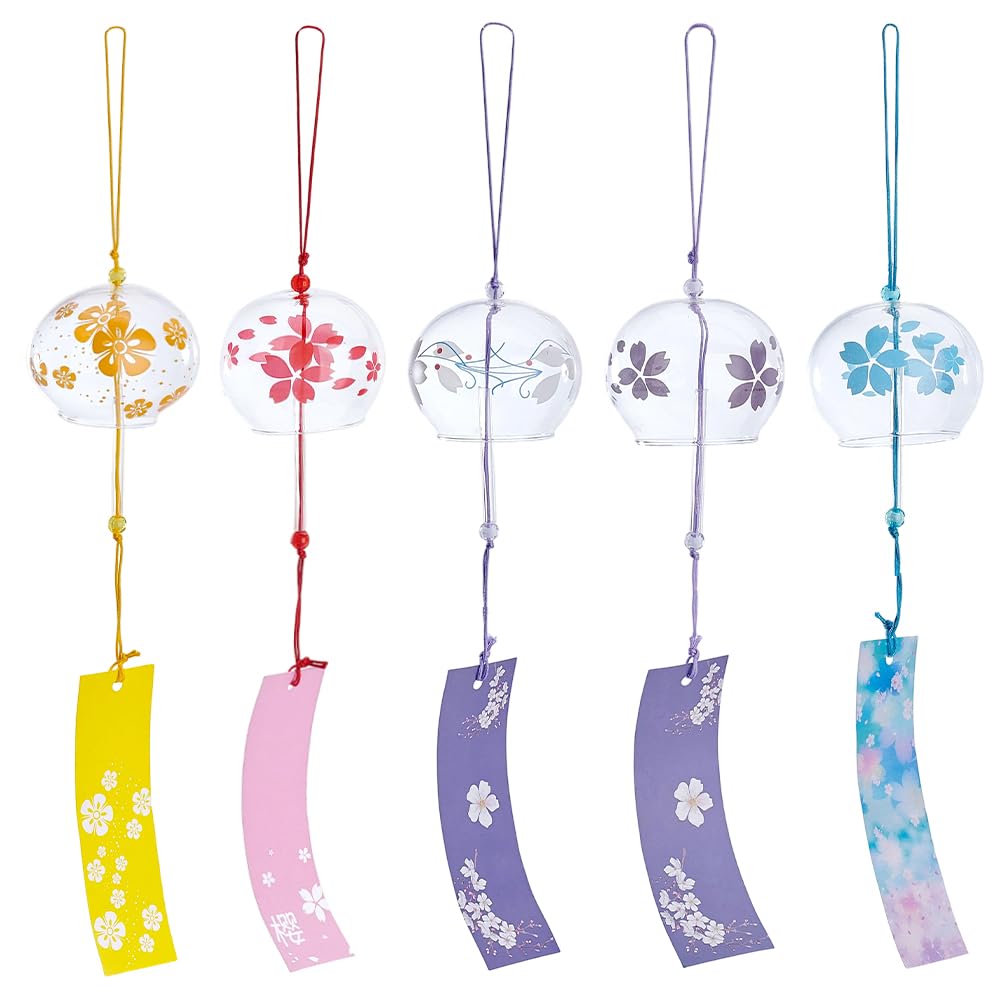 PH PandaHall 5 Colori Campanelli Eolici Giapponesi Campanelle a Vento Giapponesi con Fiori, 38cm Campanelli Romantici per La Decorazione Della Casa Inaugurazione Della Casa