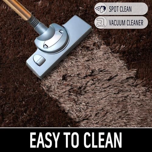 Image of Shaggy Round Area Rug - Soft Plush Circle Solid Color Carpet for Living Room, Bedroom, Kids Room - Fluffy Fuzzy Floor Mat for Home Decor (Coffee, 4x4 feet, Round)