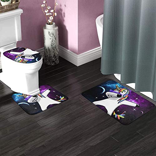 RedBeans Anti-Rutsch-Badvorleger, 3-teilig, Flanell-Badezimmerteppich, Einhorn, lustiges Dab Dance Badezimmer-Set, inkl… – Bild 3