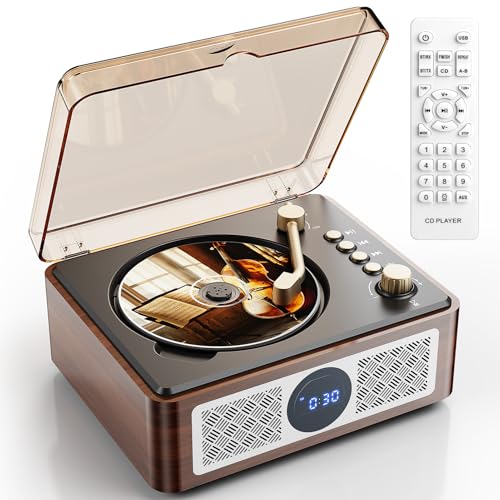Portable CD Player Bluetooth with Speakers - Lehwey Desktop CD Players for Home, Built-in Dual Stereo Speakers, FM Radio, Repeat, Remote Control, Supports USB/AUX/Type-C, Retro Gift, for Kids, Brown