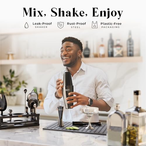 BARE BARREL® Mixology Bartender Kit Bar Set | 16-Piece Cocktail Shaker Set | Martini Barware Mixing Tools for Home Bartending | Incl. 35 Recipe Cards | Gift Set (28oz Boston Shaker, Jet Black/Black) - Image 4