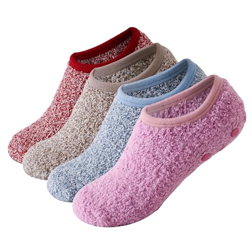 Image of SKOLA Cozy Winter Fuzzy Women Socks Grip Slippers Fluffy House Non Skid Microfiber Socks