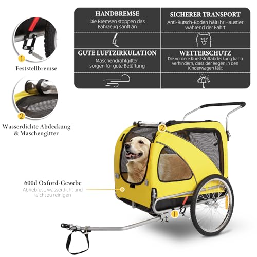 Fiximaster XL Hundeanhänger Fahrrad & Jogger 2-in-1 mit Handbremse und Reflektoren, stabiles 600D Oxford-Gewebe, Hundetransporter bis 40 kg (Blau)