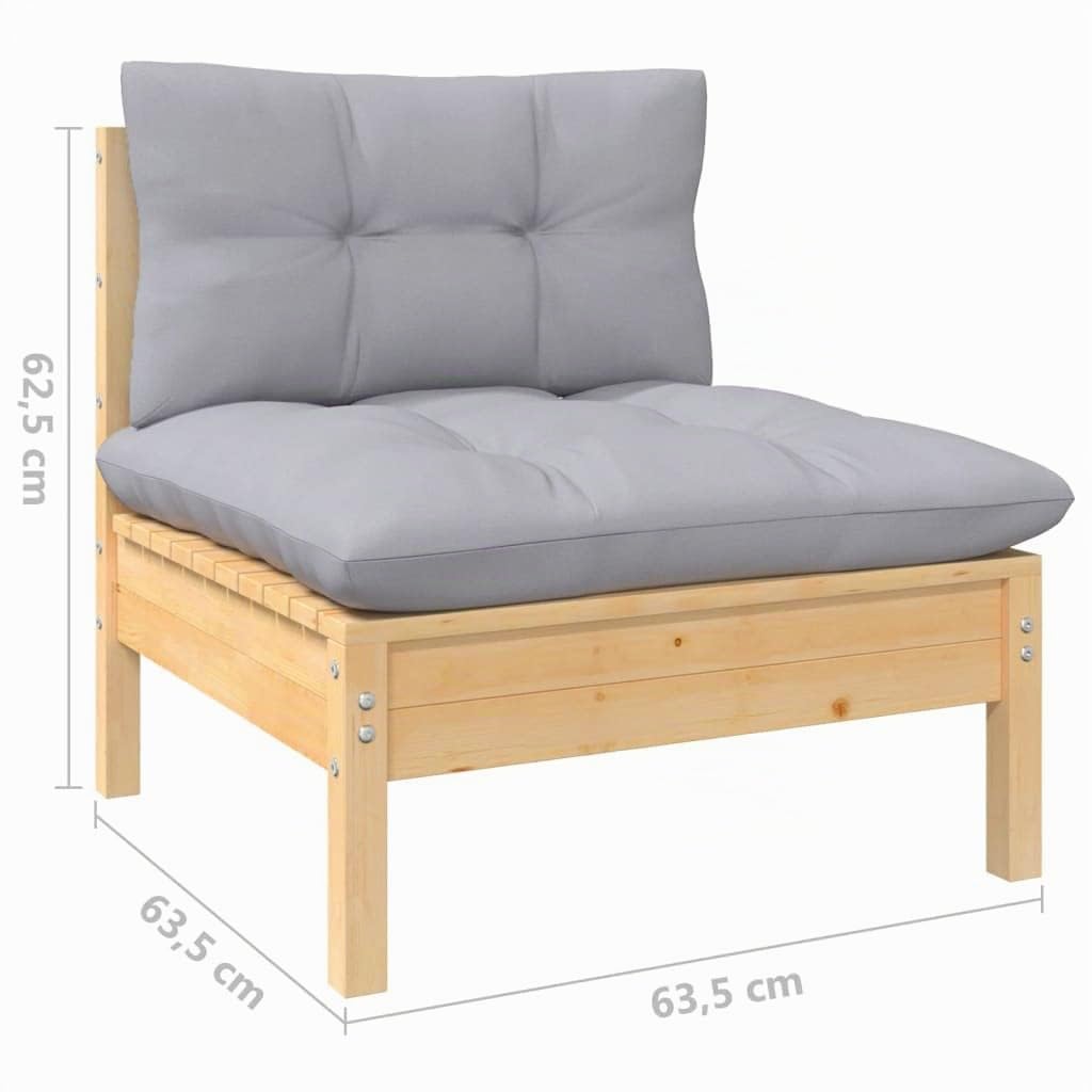 vidaXL Sofá de Jardín de 3 Plazas con Cojines Patio Terraza Exterior Hogar Silla Asiento Muebles Mobiliario Suave Robusto Gris Madera Maciza Pino