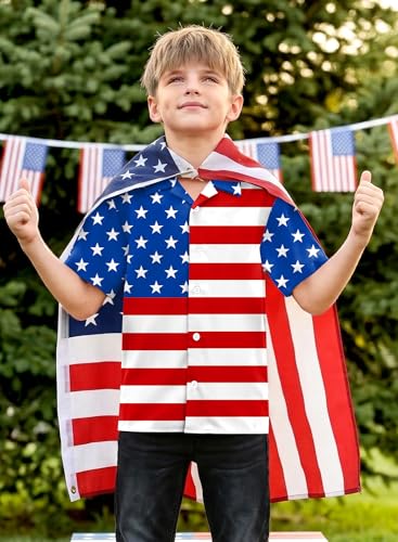 Image of BesserBay Unisex Kids 4th of July Shirt Girls Boys Patriotic Button Down Shirt American Flag Top 4-14 Years