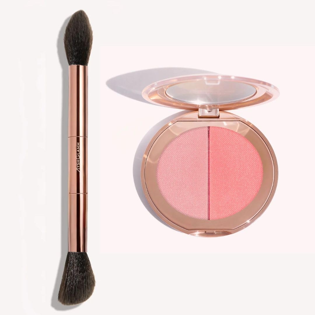 Ayshglamm | Kit Pinceau Gemini Touch & Duo Poudre Pétale | Blush Rosé Nacré & Poudre Fixatrice Light Pink | Éclat Romantique & Teint Frais Naturel