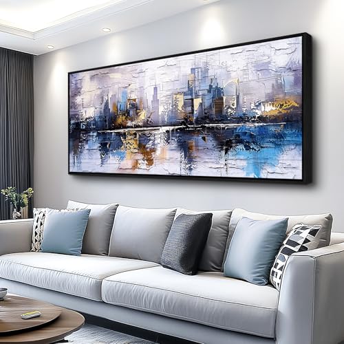 Image of KELIYUAN Abstraction City Landscape Paintings Room Dining Room Canvas Wall Art For Living Room Bedroom Wall Decor Modern Home Decoration Office Pictures Hallway Mural Decoration 32 inchX72 inch Black Frame