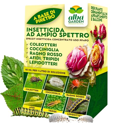 Albagarden Spruzit - PIRETRO Insetticida Piante Naturale PFnPO - Per Cocciniglia, Afidi, Ragnetto Rosso, Mosca Bianca, Tripidi - Insetticida per Rose e Piante - Concentrato 10 ml