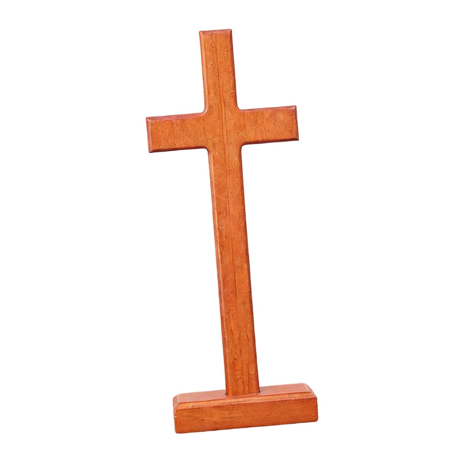 F Fityle Wooden Altar Cross with Stand Standing Table Cross Double-Sided Display Cross Decor for Home Chapel Decor, Religious Christian Catholic (Style E)