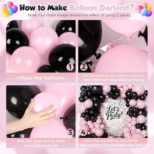 Image of 152Pcs Black and Pink Balloons Garland Arch Kit - 18 12 10 5 inch Different Size Pink Black Balloons for Birthday Anniversary Bachelorette Bridal Shower Baby Shower Prom Party Decorations
