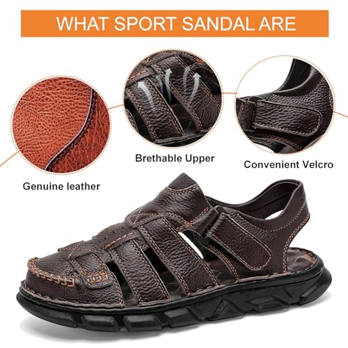 Moodeng Men's Leather Sandals Outdoor Sport Sandals Athletic Hiking Sandals Hand Sewing Comfortable Walking2
