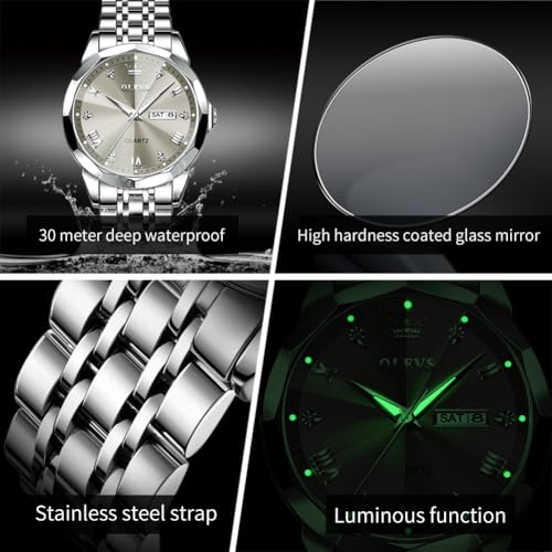 Image of OLEVS Watch for Man Analog Quartz Dress Diamond Business Stainless Steel Watches Waterproof Luminous Date Luxury Wrist Watches | Original Import Dress Gift,Diamond,Easy to Read Chronograph women's Watch