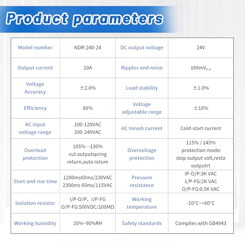 DC 24V Switching Power Supply NDR 240W (Input:110 VAC or 220VAC,Output:24VDC,50/60HZ) Power Supply Switch Switching Converter (24V 10A)3