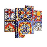 Mexican Talavera Ceramic Tile Pattern Canvas Wall Art Hanging Paintings Mexican Ceramic Home Decor M
