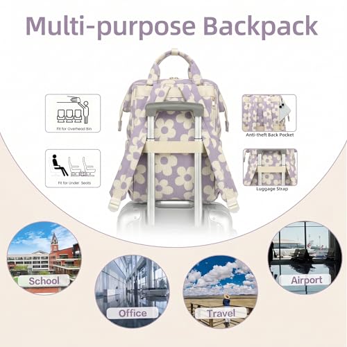 Image of Corduroy Laptop Backpack for Women 15.6 Inch Stylish College School Bookbag, Business Work & Travel Computer Backpacks (Large Floral Purple)