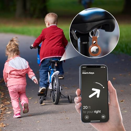 4er Pack Kompatibel mit Apple AirTag Anhänger, Leder Air Tag Hülle mit Schlüsselanhänger (Schwarz/Grau/Grün/Braun) – Bild 6