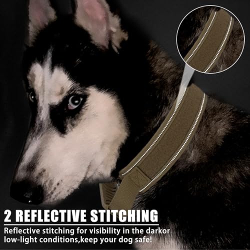 Image of Qpets Brown Dog Collar, Nylon Tactical Dog Collar for Large Dogs with D Ring & Handle Adjustable Dog Neck Belt with Reflective Safety Strip Dog Training Walking Collar (XL, 55-150lbs),29.5x4 cm