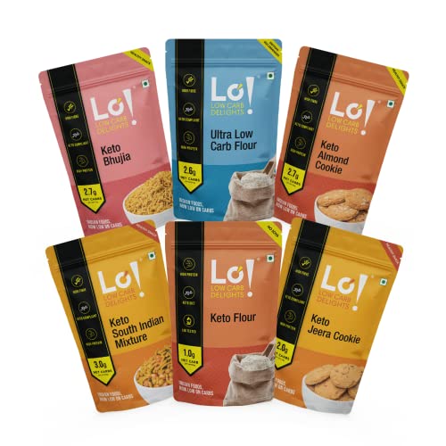 Lo! Low Carb Delights – Keto Sampler Hamper (Pack of 6) | Keto Snacks, Keto Cookies, & Keto Atta Sampler Combo | Low Carb Snacks | Diet Snacks | Healthy Snacks for Eating | Zero Added Sugar – 310g