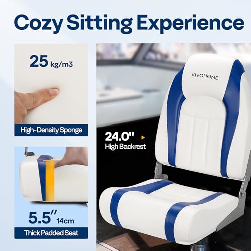 image for VIVOHOME Folding High Back Boat Seats 2 Pack, Waterproof Boat Captain 