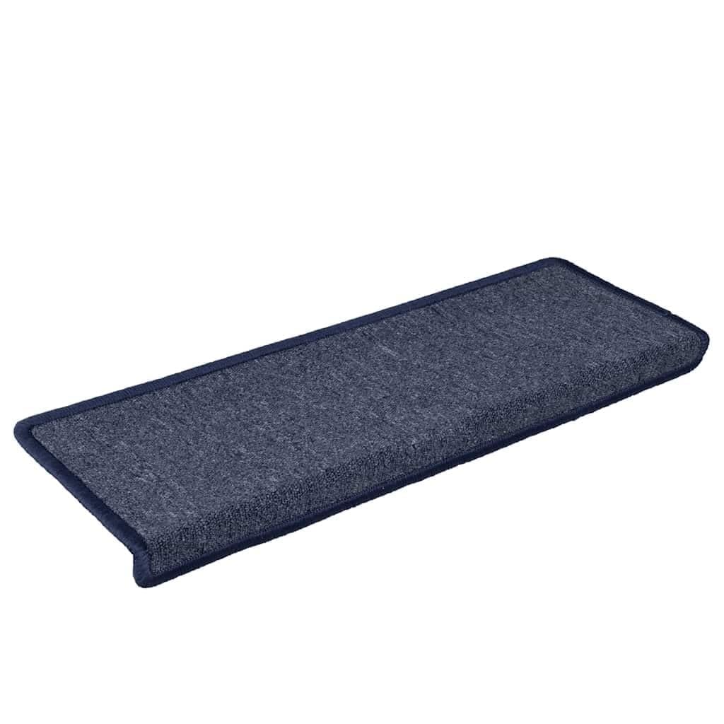 Stufenmatten 30 Stück 65 x 21 x 4 cm Dunkelgrau und Blau Rechteckiger Rand Treppenstufen Matten, Teppich Innen für Treppen, rutschfest Stufenmatten Treppenteppich