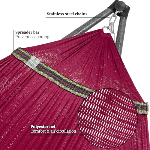 Image of Tranquillo Combo x2 Hammocks with Stand for Outside & Tree Straps, Heavy Duty Hammock with Stand 600lbs for Indoor Outdoor Patio Backyard, x2 Hammocks for 2 Person (Combo - Red, Medium)