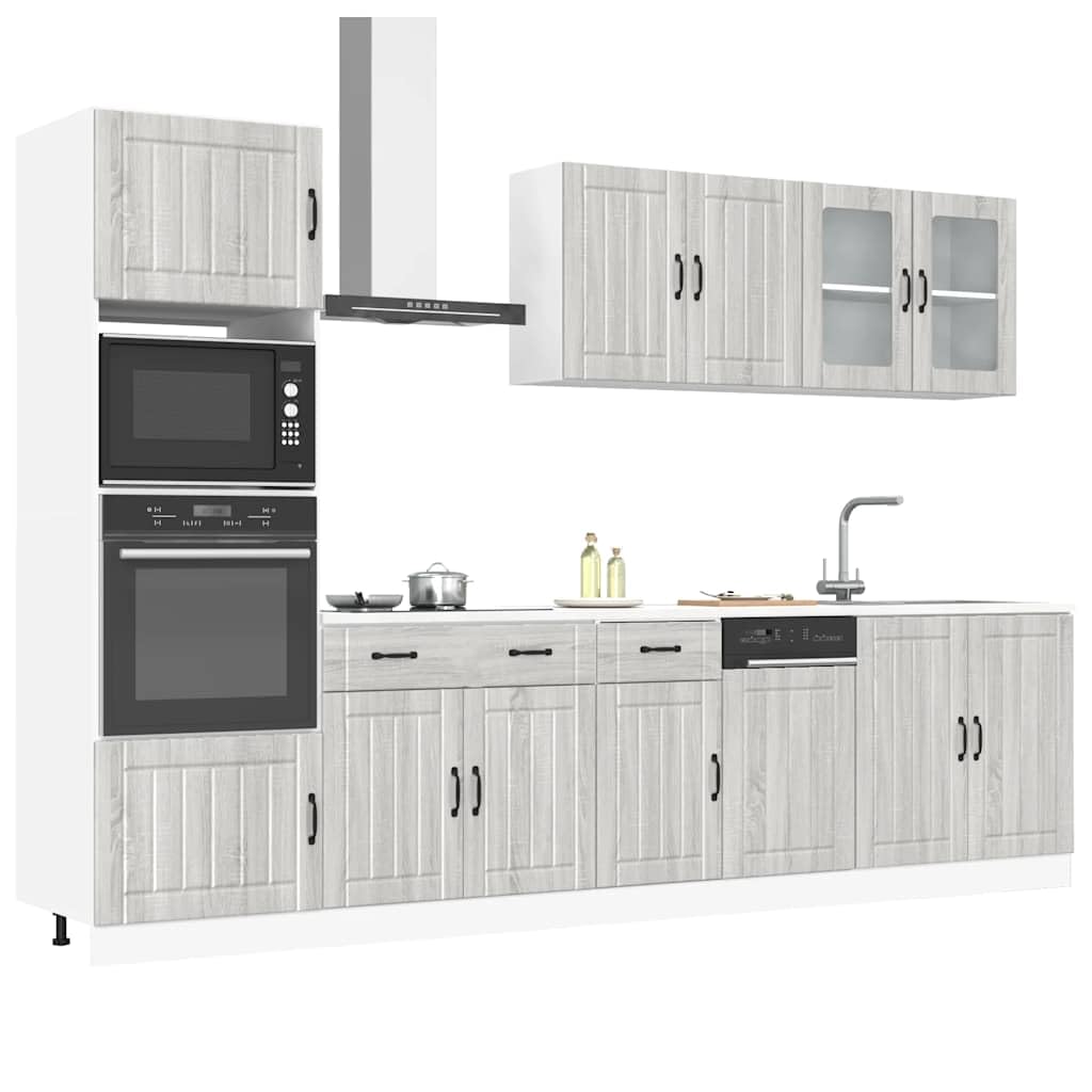 Set di 7 mobili da cucina Kalmar grigio Sonoma in legno versatile con ampio spazio per cucina, sala da pranzo e aree multiuso
