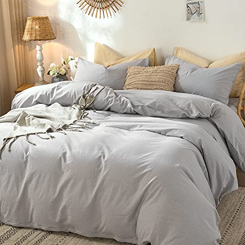 Image of MooMee Duvet Cover Set 100% Washed Cotton Linen Like King | Relaxed Linen-like Texture. Soft, Breathable & Long-lasting Comfort. Lightweight. Hidden Zipper with 8 Interior Corner Ties