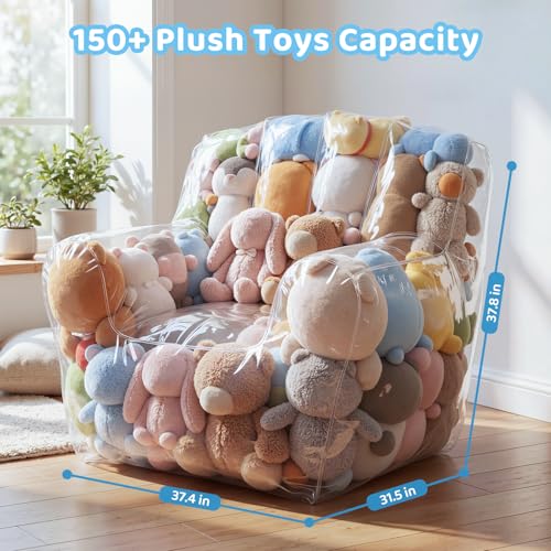 Image of NTYNTY Clear Stuffed Animal Storage Bean Bag Chair Cover for Kids,Extra Large Beanbag Chair Cover with Zipper,PVC Bean Bag Chair Plush Toys Storage & Organizing