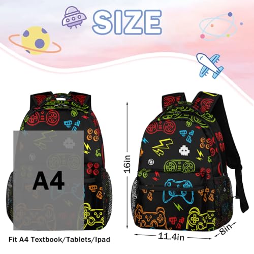 Backpack for School, School Backpacks for Girls Kids Boys Game Controller Lightweight Adjustable Straps Large Capacity Bookbag Casual Travel Daypack Laptop Bag3