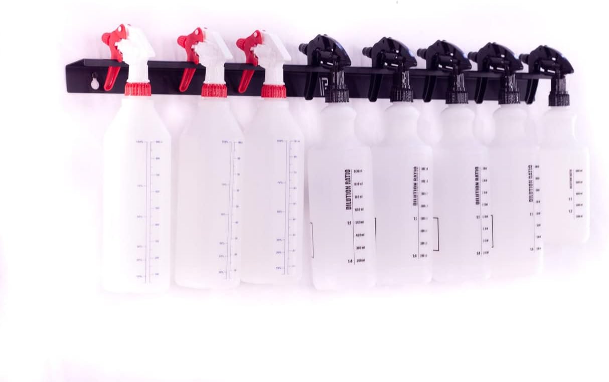 Clean Garage Poka Premium Wall Mount Detail Bottle Spray Top Holder | 31.5" Detailing Bottle Organizer