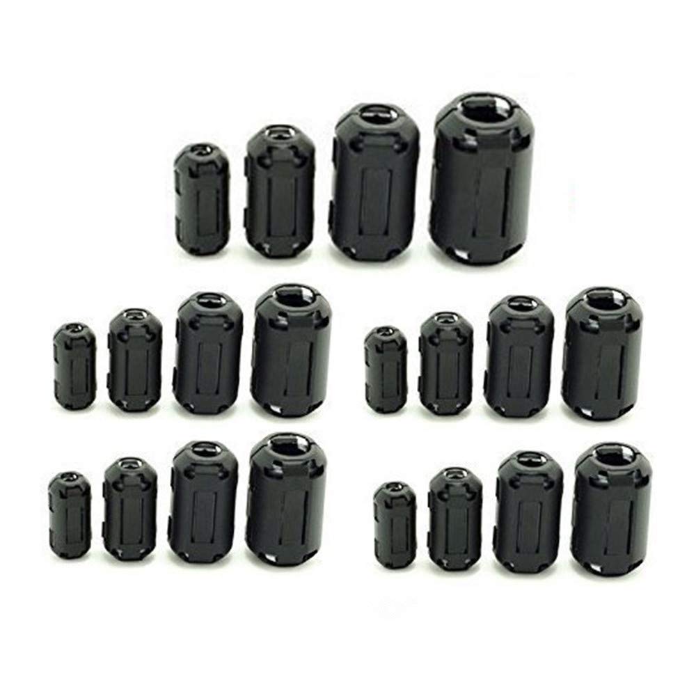 20 Pcs Clip-on Ferrite Ring Core RFI EMI Noise Suppressor Cable Clip for 5mm/ 7mm/ 9mm/ 13mm Diameter Cable, Black