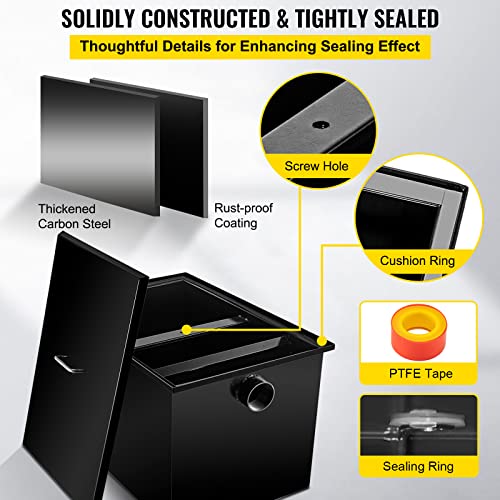 Vevor Commercial 50 Lb, Carbon Steel 25 Gpm, Interceptor Side Water Inlet, Under Sink Grease Trap For Restaurant Canteen Factory Home Kitchen, Black #TOP4