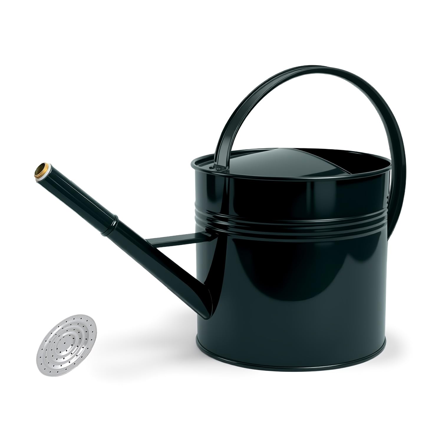LONGRUN 10L Garden Watering Can with Silver Rose Sprinkler, Made of Galvanised Steel, Dark Green