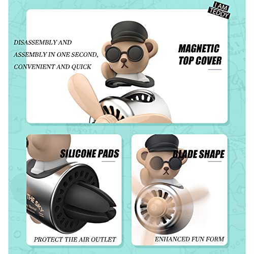 Image of Car fragrance diffuser pilot air outlet cartoon rotating fan leaf perfume cute shape freshener with 2 fragrances (Teddy) 1 Count