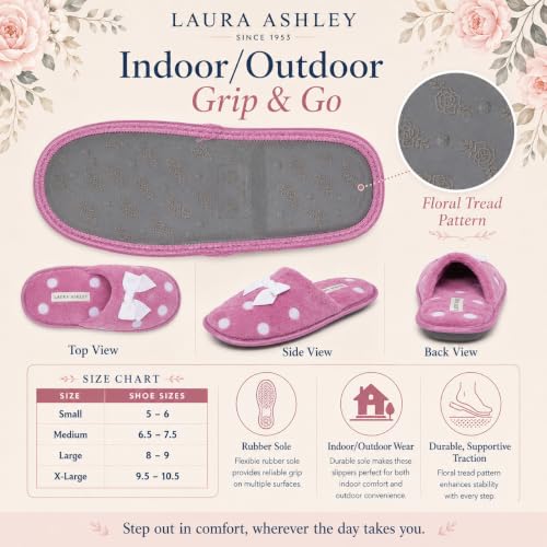 Image of Laura Ashley Ladies Embroidered Soft Terry Plush Scuff Slipper