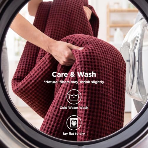 Image of Bedsure Cooling Cotton Waffle Twin XL Blanket - Lightweight Breathable Blanket of Rayon Derived from Bamboo for Hot Sleepers, Luxury Throws for Bed, Couch and Sofa, Dark Red, 66x90 Inches