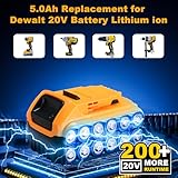 1-Pack 5.0Ah Replacement Battery Compatible with Dewalt 20 Volt DCB200 DCB201 DCB204 DCB207 DCD/DCF/DCG Series Cordless Power Tools+Brush - Image 3