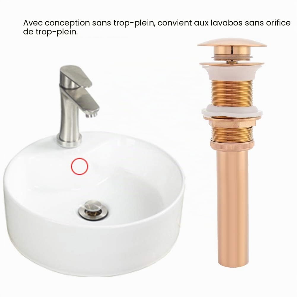 G1-1/4 "Bonde de Vidage Assemblage de Drain Escamotable en Laiton Évier de Vidange Bouchon de Vidange Robinet de Salle de Bain Drain sans Trop-Plein (Rose Gold)